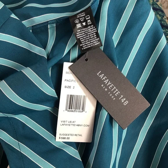 ❎SOLD Lafayette 148 Siri Wrap Dress Striped Blue Pacific Sleeveless Long Dress 2 - Picture 9 of 14